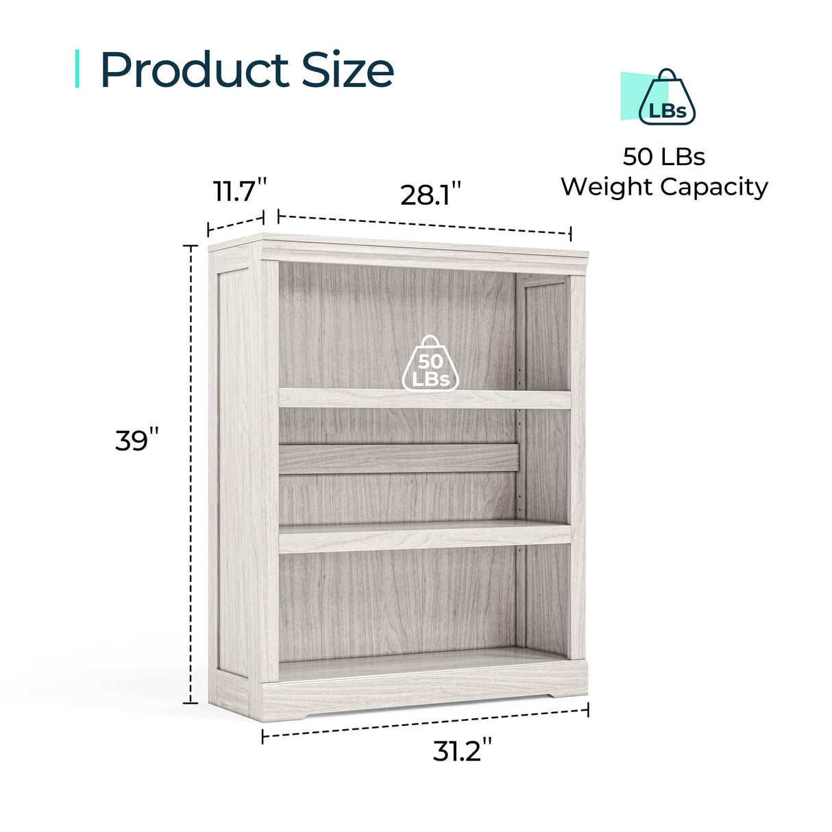 LINSY HOME 3-Tier Bookcase and Bookshelf, Small Wood Display Storage Shelves Farmhouse Bookshelf for Home Office, Living Room, Bed Room - White Oak LINSY HOME