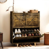 JOKOLO Shoe Cabinet Storage,Farmhouse Freestanding Organizer with 2 Flip Drawers and 4 Wooden feet,Narrow Shoe Rack Cabinet for Entryway,Rustic Brown JOKOLO