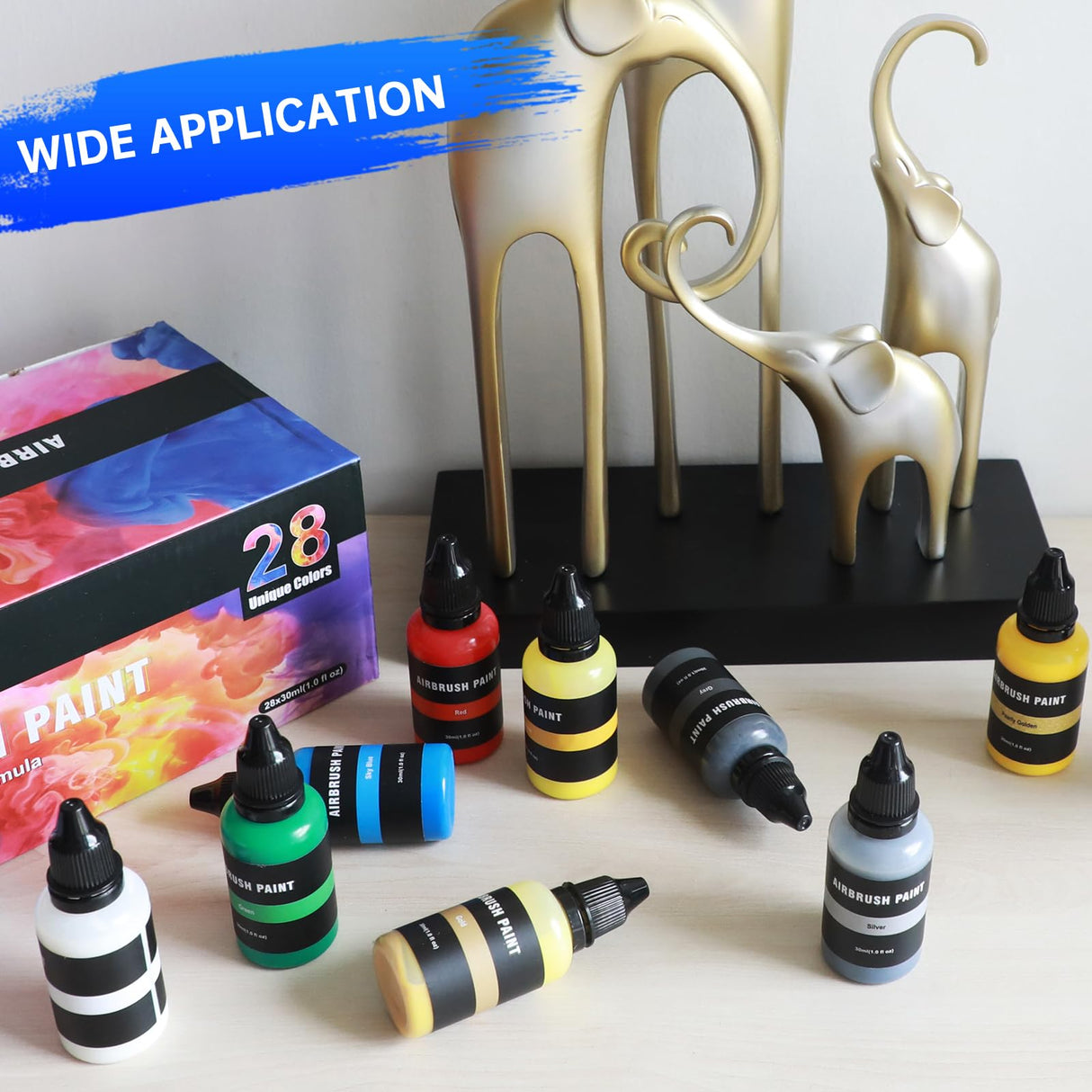 Airbrush Paint Set, 28 Colors Airbrush Paint Water-Based Acrylic 1fl oz, Opaque, Pearl and Neon Colors, Ready to Spray, Leather & Shoe, Premium Paint for Artists, Beginners and DIY Projects Ykall