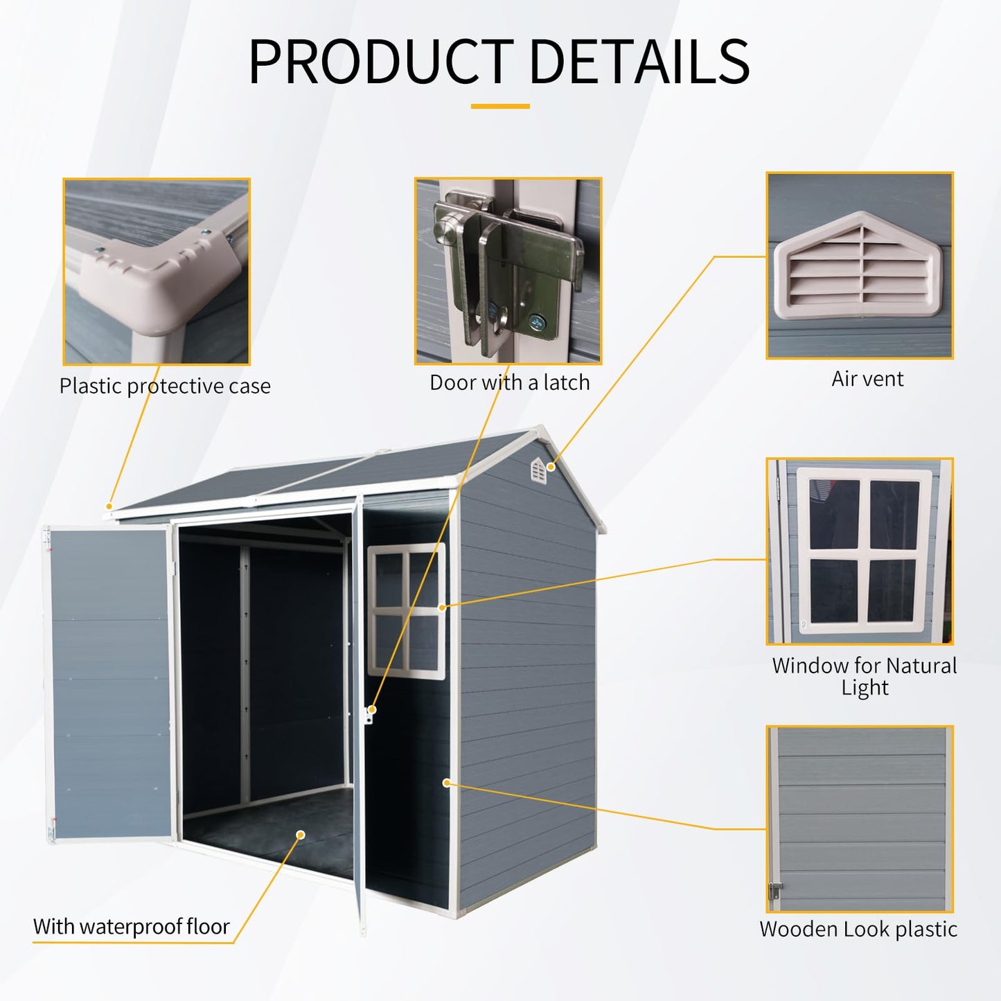 8 FT x 4 FT Resin Outdoor Storage Shed with Two-Window and Double Lockable Door, Plastic Shed with Floor for Gargen, Patio, Yard, Lawn