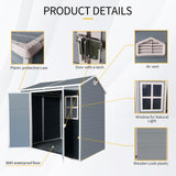 8 FT x 4 FT Resin Outdoor Storage Shed with Two-Window and Double Lockable Door, Plastic Shed with Floor for Gargen, Patio, Yard, Lawn WoodArtSupply
