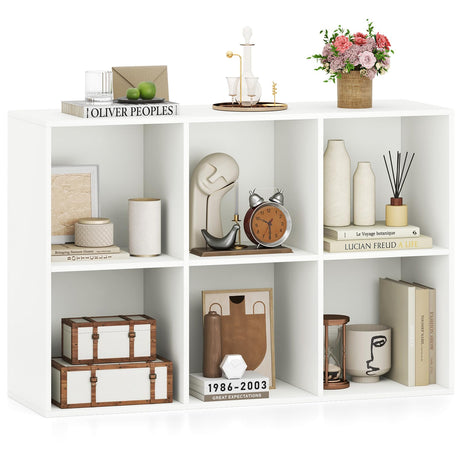 Tangkula 6-Cube Bookcase, Large Floor Standing Horizontal Bookshelf with 6 Open Shelves & 2 Anti-Tipping Kits, Home Office Wooden Storage Book Shelf for Living Room, Study (White, 6-Cube) Tangkula