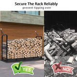 Artibear 8ft Outdoor Firewood Rack, Upgraded Heavy Duty Logs Stand Stacker Holder for Fireplace - Metal Lumber Storage Carrier Organizer, Bright Black Artibear