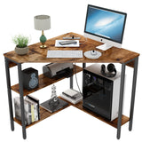 Auromie Corner Desk with Outlets & USB Ports, 90 Degree Triangle Corner Table with CPU Stand & Storage Shelves for Small Space, Computer Table with Charging Station for Home Office Bedroom (Rustic) Auromie