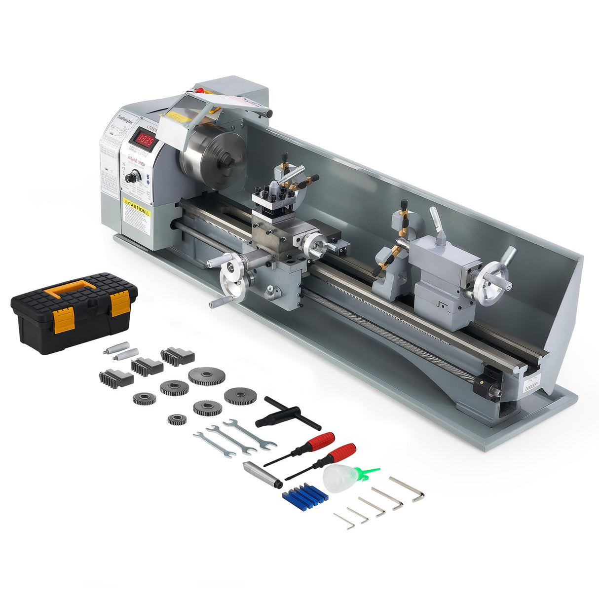CREWORKS Mini Metal Lathe 9" x 30" Benchtop Metal Lathe with 3 Jaw Chuck and 3000rpm Max. Spindle Speed, 1100W Metalworking Machine with LCD Display, Metal Lathe Machine for Threading Turning Drilling CREWORKS
