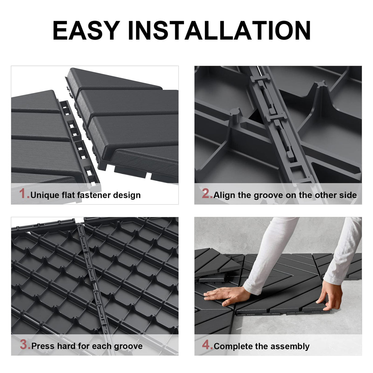 VANCASTLE Plastic Interlocking Deck Tiles, 11.8"x11.8"(Pack of 9), Patio Flooring Outdoor Waterproof All Weather Use for Garden Poolside Front/Back Yard, Dark Grey VANCASTLE