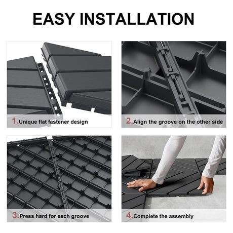 VANCASTLE Plastic Interlocking Deck Tiles, 11.8"x11.8"(Pack of 9), Patio Flooring Outdoor Waterproof All Weather Use for Garden Poolside Front/Back Yard, Dark Grey VANCASTLE