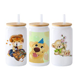 YOUKE OLA 20 Pack Sublimation Blank White Glass Cans Sublimation Beer Glass Cups with Bamboo Lids Borosilicate Glasses Tumbler Mason Jar Cups Mug with Glass Straw for Beer, Juice, Drinks 16oz White YOUKE OLA