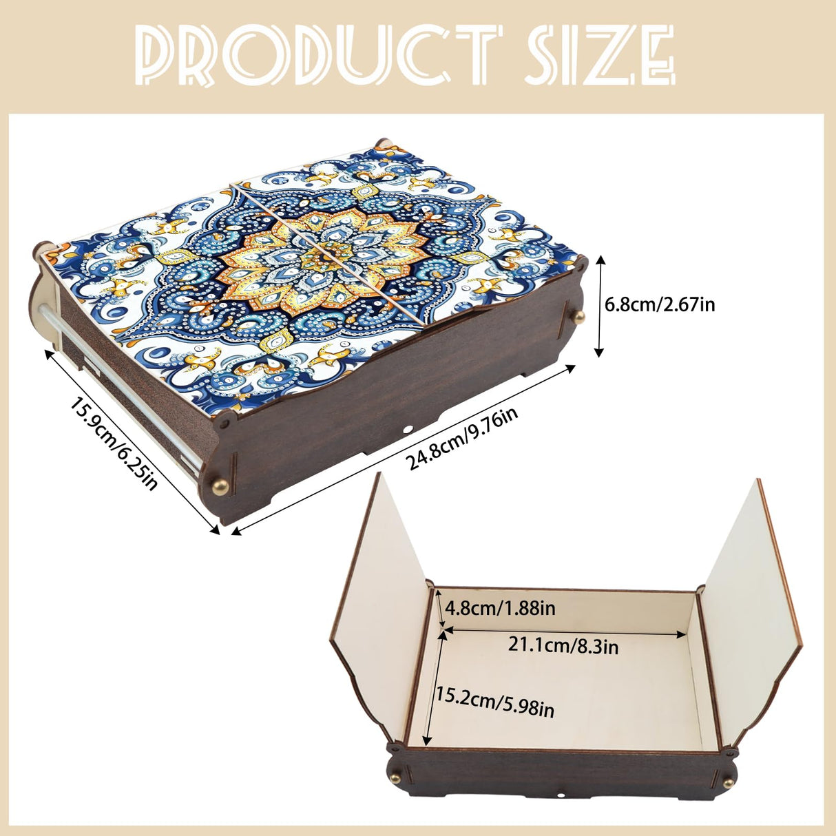 antor DIY Diamond Painting Wooden Storage Box, Floral Geometric Creative Special Shaped Rhinestone Art Flip Cover Jewelry Keepsake Box, Handmade Art Desktop Decorations Gift for Adults antor