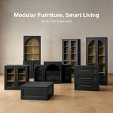 mopio Blake Storage Cabinet with Hutch, Sideboard Buffet Cabinet with Storage, Kitchen Pantry Organizer, Coffee Bar Station, Trophy Display Case with Door & Shelf for Living Room (Black Oak Arched) mopio