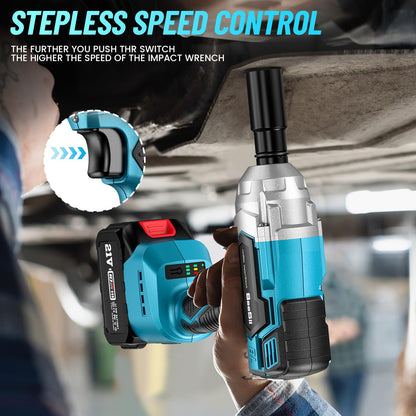 Seesii Cordless Impact Wrench, Brushless Impact Wrench 1/2 inch Max Torque 479 Ft-lbs(650Nm), 3300RPM w/ 2x 4.0 Battery, 6 Sockets,9 Drill,6 Screws, High Torque Power Impact Wrench for Car Ho - WoodArtSupply