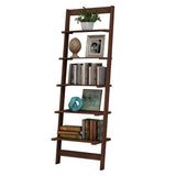 5-Tier Ladder Shelf - 50-Inch Narrow Leaning Bookshelf - Wooden Bookcase for Living Room, Bathroom, Kitchen, Office, or Bedroom Furniture by Lavish Home (Walnut) Lavish Home