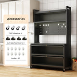 5 Tier 63" Metal Kitchen Storage Cabinets with 10 Hooks,Microwave Stand,Kitchen Storage Rack for Home, Office,Pantry White Wohh