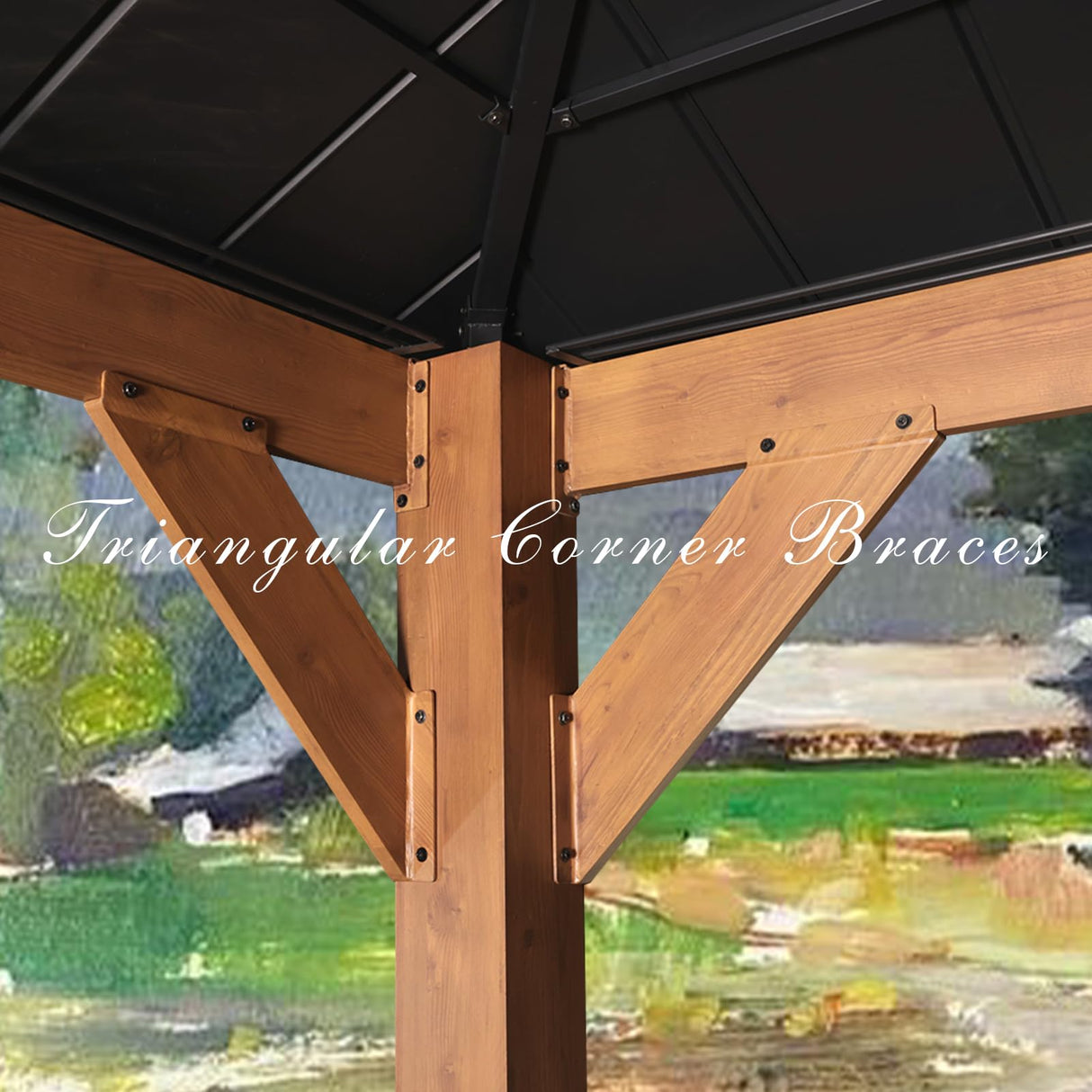 Meetleisure 13' x 15' Double Hardtop Gazebo - Outdoor Thermal Transfer Wood-Looking Aluminum Gazebo with Double Hardtop, Privacy Curtains and Mosquito Nettings Included, for Patio, Garden, Backyard MeetLeisure