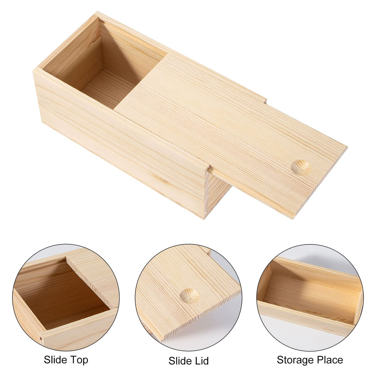 Useekoo Unfinished Wooden Storage Box with Sliding Lid, 7.8'' x 3.9'' x 3.1'' Keepsake Box, Rustic Wood Gift Boxes for Art Hobbies, DIY Lovers, Desk Organizers and Christmas Decorations Useekoo