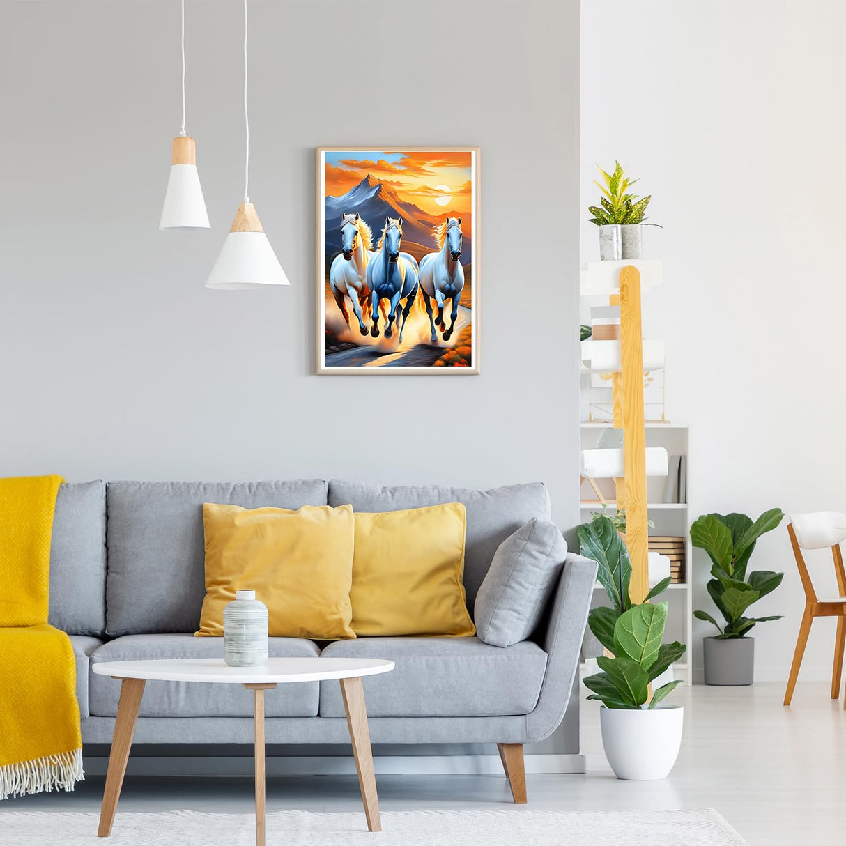 GDYEEH DIY 5D Running Horse Diamond Art Kits, Round Full Drill Mountain Diamond Painting Picture, Sunset Painting by Numbers Art Kits for Adults Beginners Home Wall Decor 12x16 inch GDYEEH