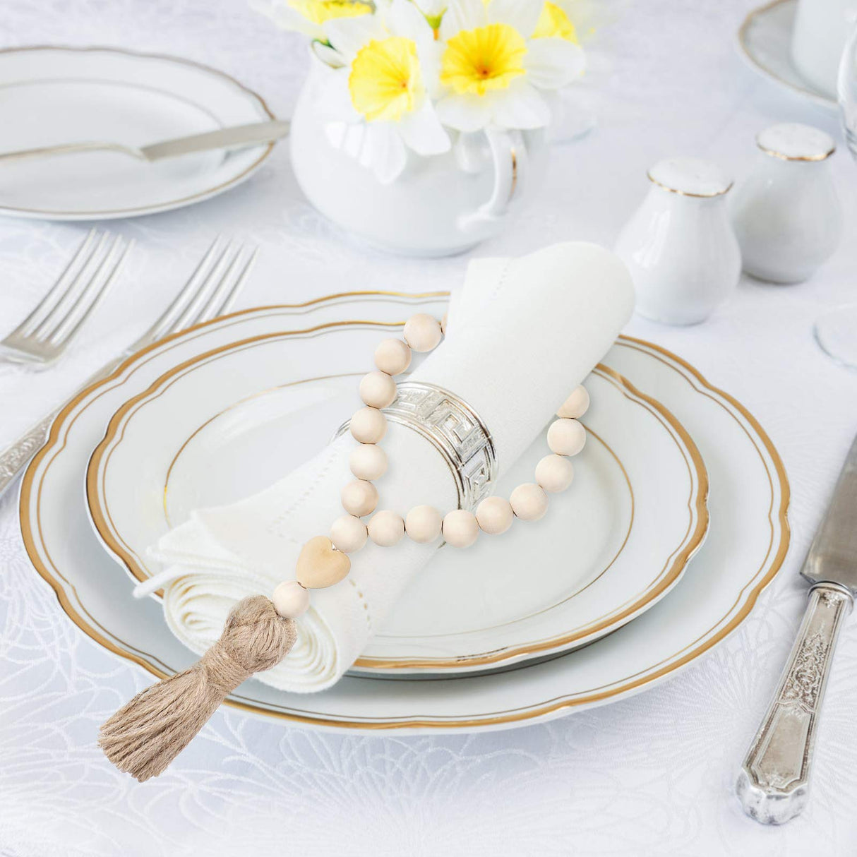 Garneck Wood Bead Garland,Farmhouse Tassels Beads, Rustic Country Decor Prayer Beads for Home Door Knob Christmas Decoration Garneck