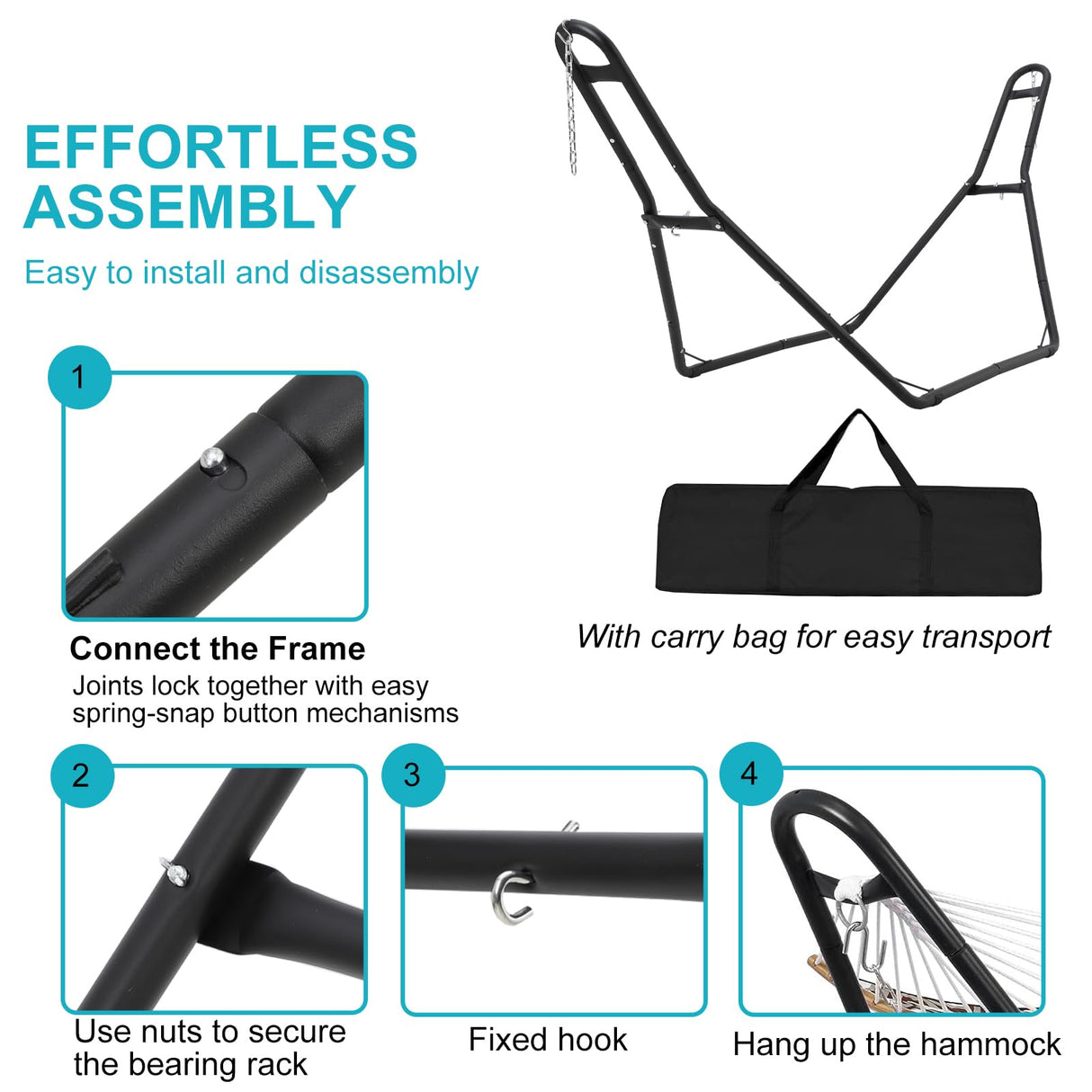 PioneerWorks Hammock Stand, Steel Hammock Frame Heavy Duty 550 LBS Capacity 2Person, Fits Hammocks 9 to 14 Ft, Portable Hammock Rack Adjustable Universal for Indoor Outdoor Backyard Camping Use PioneerWorks