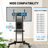 PERLESMITH Rolling TV Stand with Pegboard Storage for 32-85 Inch TVs Holds up to 132 Lbs, Height Adjustable Mobile TV Stand with Laptop Shelf, Portable tv Stand for 4K TVs Max VESA 600x400mm PSTVMC01 PERLESMITH