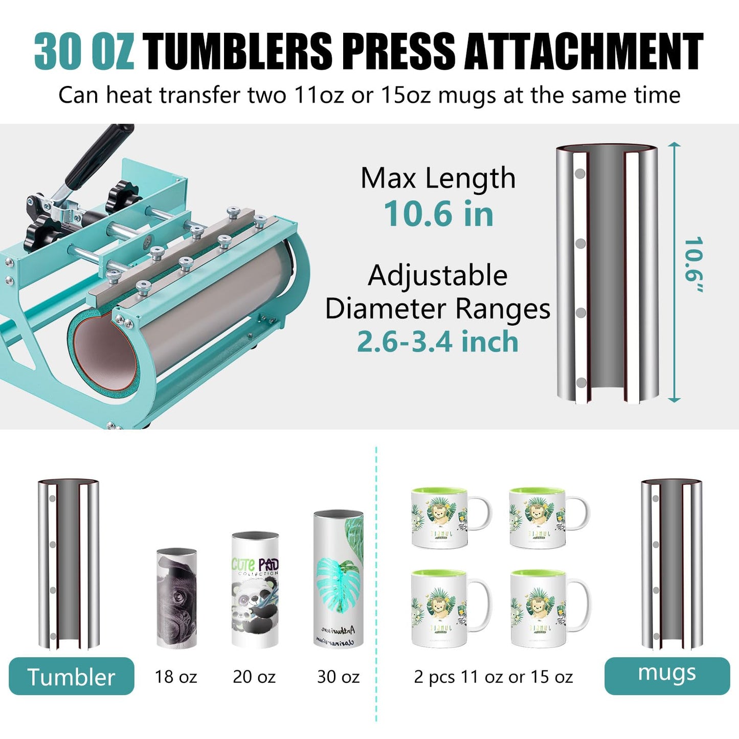 SmarketBuy Heat Press 15x15 Inch, 8 in 1 Heat Press Machine with 30 OZ Tumbler Attachment, Professional Sublimation Machine for T-Shirts, Hats, Tumblers Glass Cans Mugs and Plates