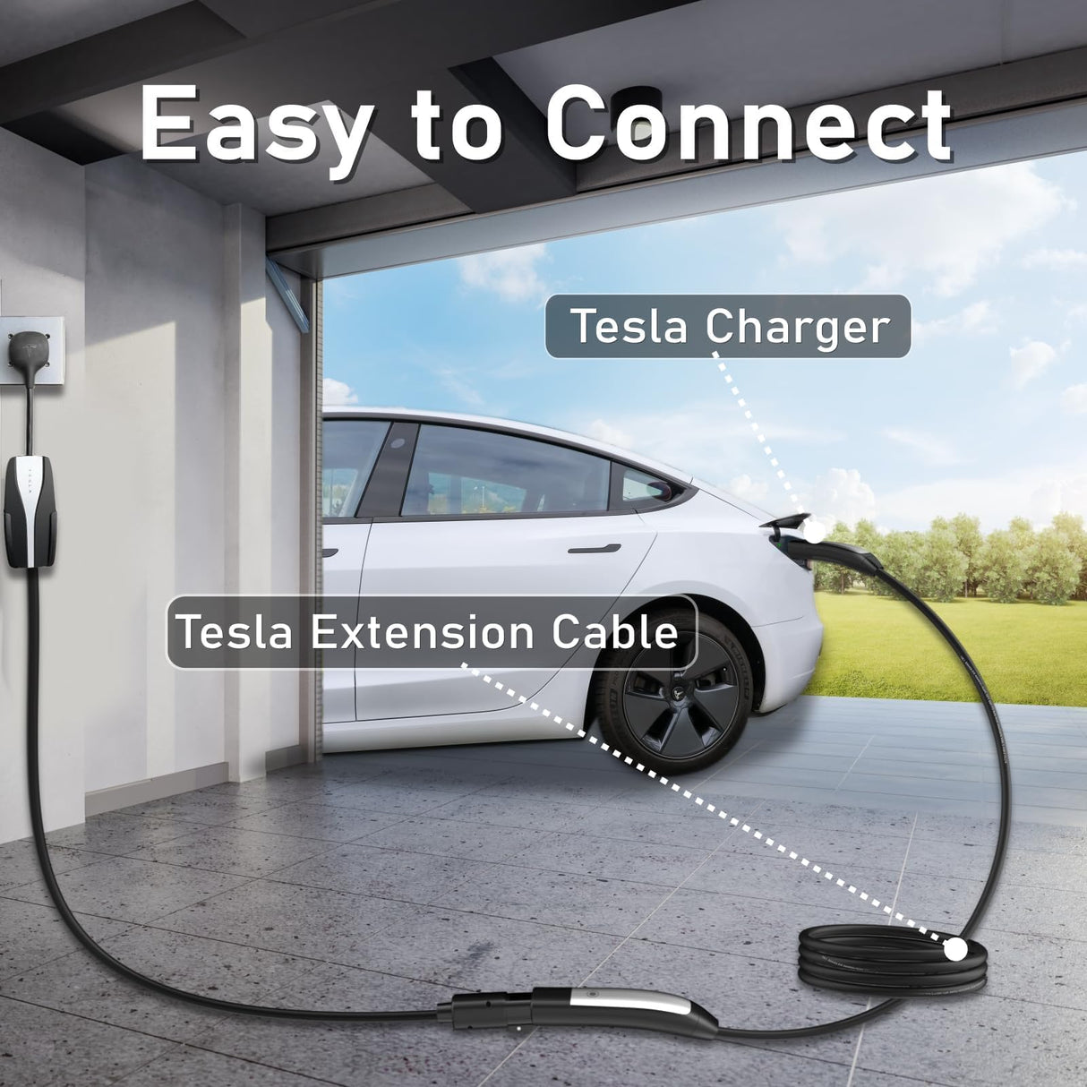 NACS EV Extension Cable, 20ft 50A EV Charger Extension Cord Compatible with Model 3/Y/X/S/CT, High Powered TSL Wall Connector, Destination Charger, and Mobile Connector 110V-240V EVCONN