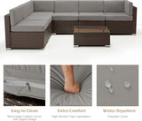 U-MAX 7 Piece Outdoor Patio Furniture Set, PE Rattan Outdoor Brown Wicker Furniture, Outdoor Sectional Furniture Chair Set with Cushions and Tea Table, Brown Rattan and Dark Grey Cushion U-MAX