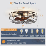 LEDIARY 20" Caged Ceiling Fans with Lights and Remote, Flush Mount Bladeless Ceiling Fan Low Profile, Small Farmhouse Industrial Enclosed Ceiling Fan with Light for Bedroom, Kitchen, Indoor LEDIARY