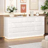 FUFU&GAGA Glossy Dresser with Lights, White Chest of Drawers, High Gloss Modern 8 Drawer Storage, 63” Wide Double Dressers for Bedroom Living Room Hallway, 63”W x 15.7”D x 30.9”H FUFU&GAGA