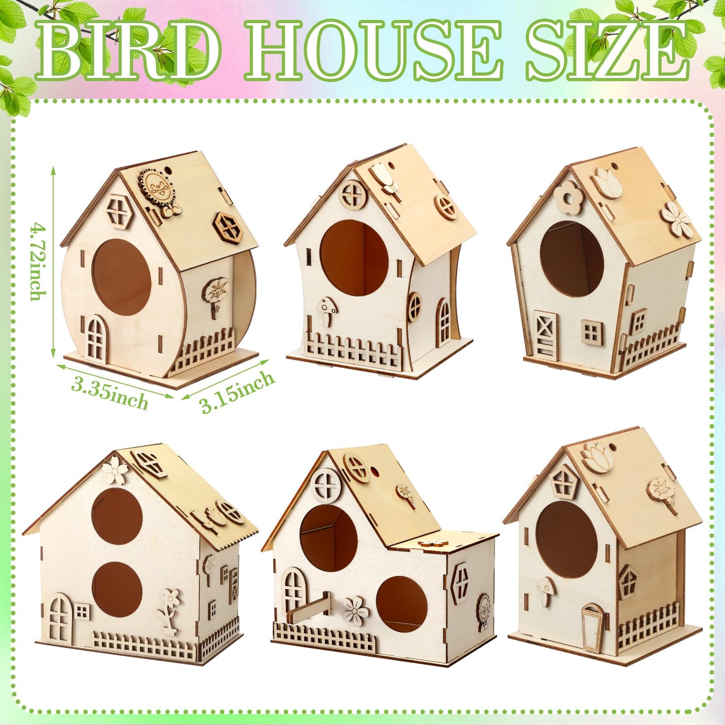 Colingmill 6 Pcs DIY Bird House Wooden Kits for Kids to Paint and Built Unfinished Wood Birdhouse Art Crafts with Paints and Brushes for Kids Girls Boys Toddlers Gifts