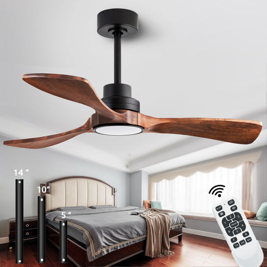 dearnow 42" Ceiling Fan Light with Lights with Remote Control, Indoor Outdoor Wooden Ceiling Fan with 3 Wooden Blades for Patio, Living Room, Office, Farmhouse and More. (Black + Mahogany Color)