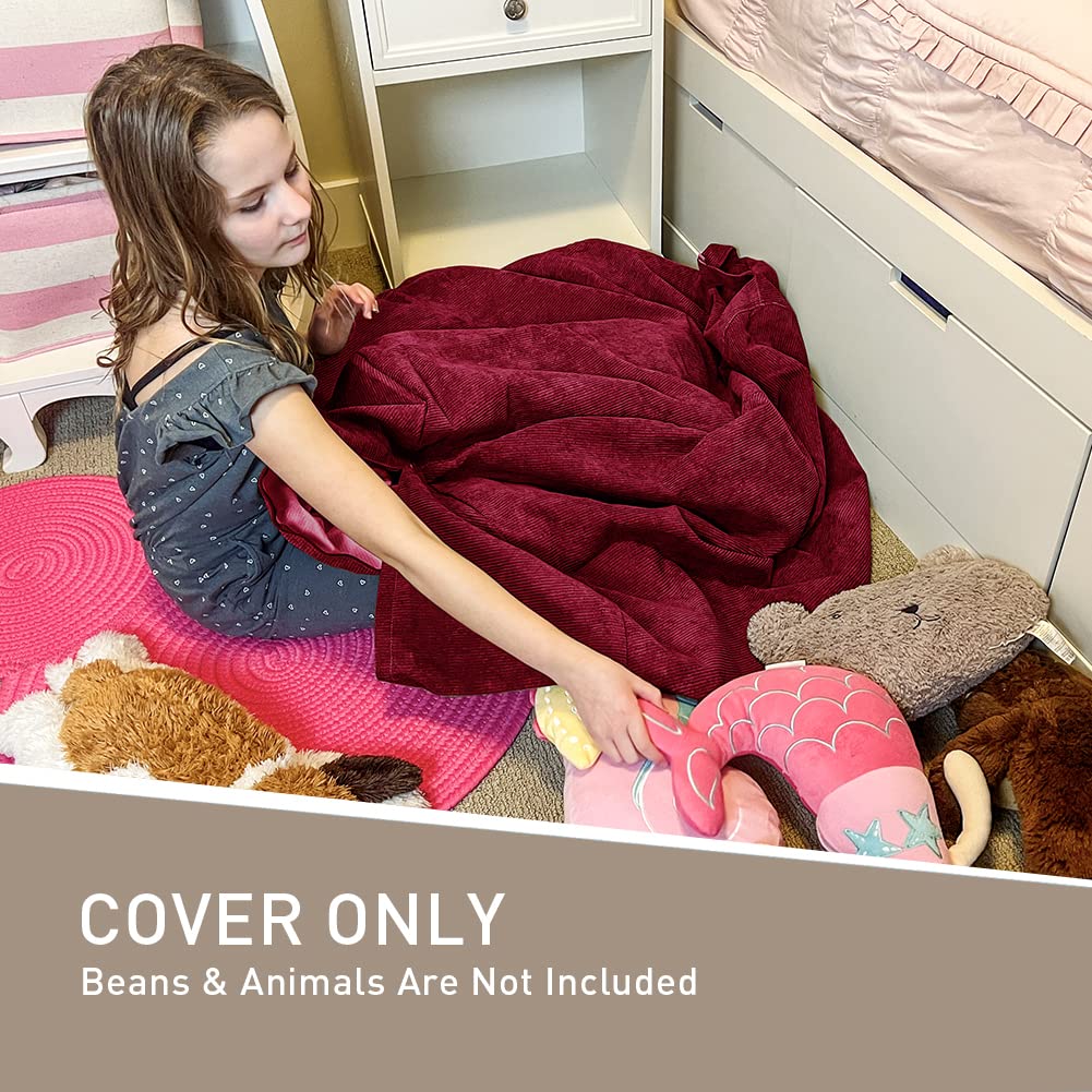 Nobildonna 3 ft Bean Bag Chair Cover (No Filler) 35"×43" Large Stuffed Animal Storage Bean Bag Washable Big Beanbag Chair Cover Premium Corduroy Bean Bag Cover for Adults,Kids,Wine Red 300L Nobildonna