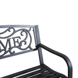 Outsunny 50" Outdoor Metal Welcome Bench, Garden Bench with Slatted Seat, Patio Bench for Park, Porch, Yard, Entryway, Black Outsunny