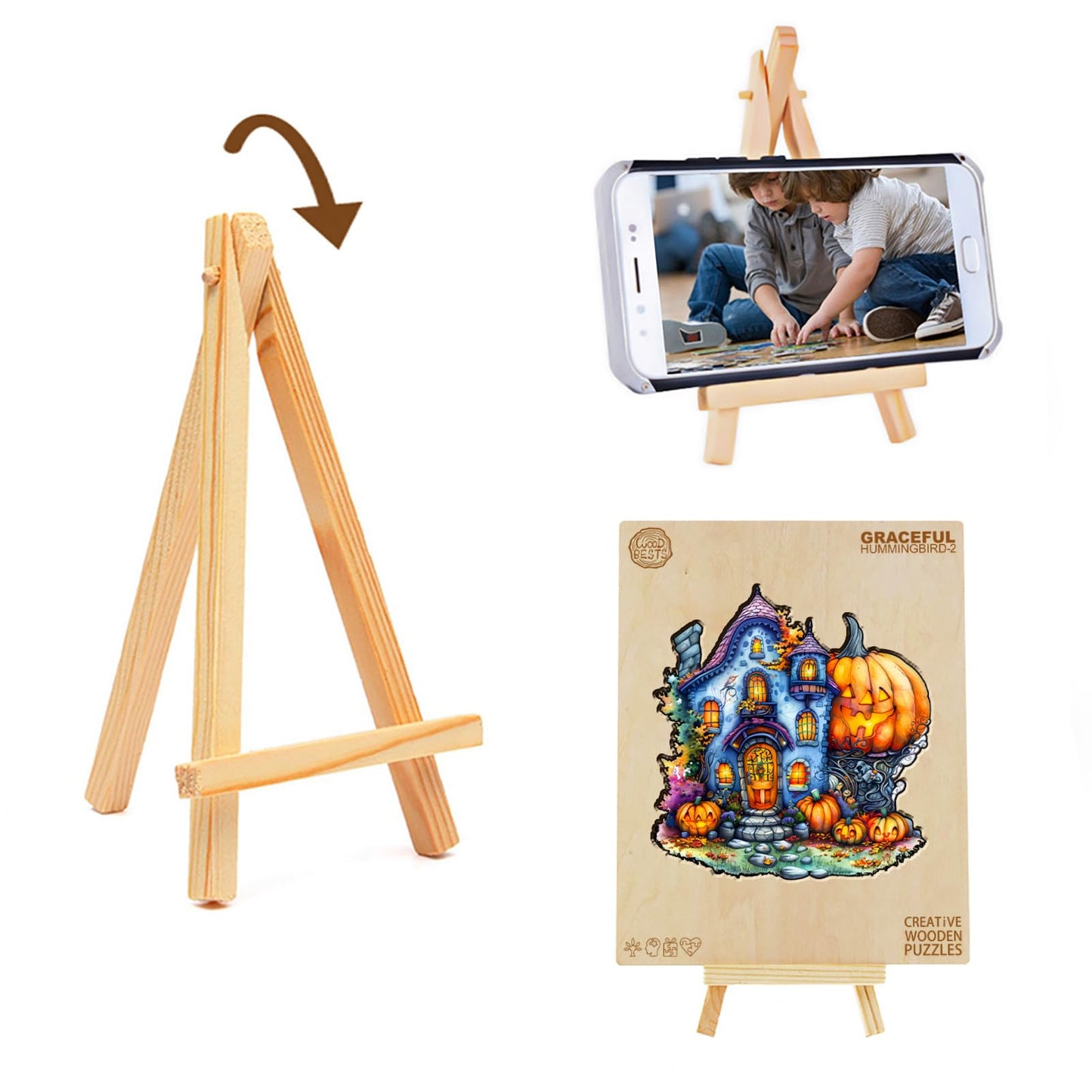 Wooden Puzzles for Adults, Halloween Pumpkin House Wooden Puzzles, Unique Shape Wood Puzzles Adults with Wood Box, Halloween Puzzles Gift for Friends Family Kids(S-8.5"x8.1" 100pcs)