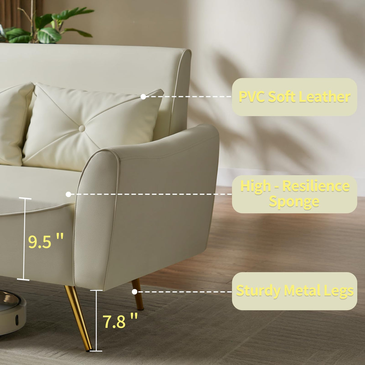 Brelice 48" Faux Leather Loveseat Sofa, Modern Small Couch for Small Space with 2 Pillows, 2 Seater futon Couch for Living Room, Bedroom, Office, Apartment (Beige) Brelice