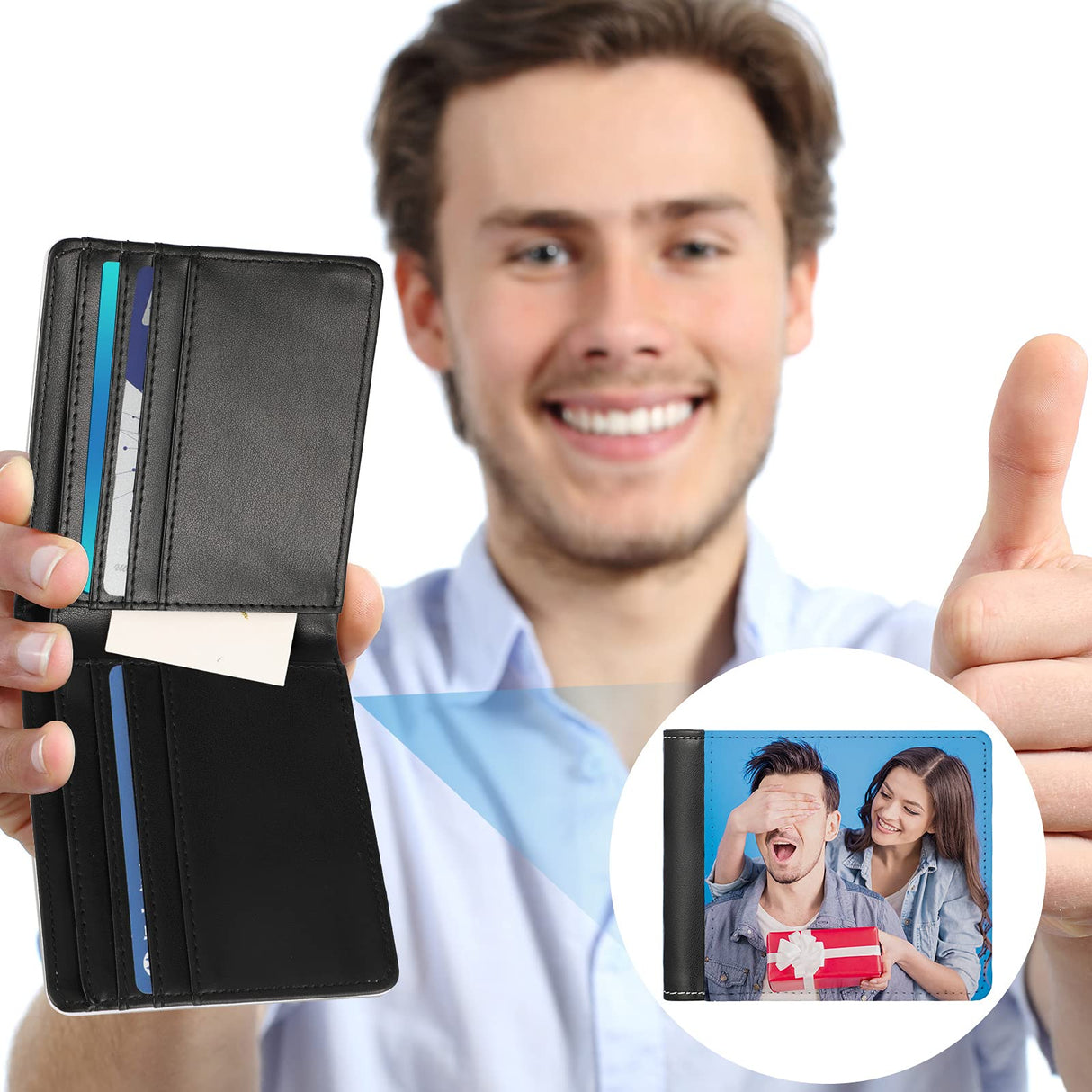 Frienda 2 Pcs Sublimation Wallet Blank for Men Christmas PU Leather Heat Transfer DIY Bank Bifold Card Holder for Christmas Graduation Gifts(Black and White, Single Side) Frienda