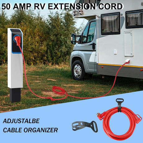 50 Amp 30 Feet RV/EV Extension Cord NEMA 14-50P/14-50R with 30M/50F Adapter,6/3+8/1 Gauge STW Heavy Duty RV Power Cord with Cord Strap,125/250V 6250/12500W,ETL Listed,Erboelec Erboelec