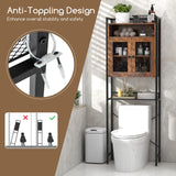 Tangkula Over The Toilet Storage Cabinet, 5-Tier Bathroom Space Saver w/2 Metal Mesh Doors & 3-Position Adjustable Shelf, Freestanding Storage Cabinet w/Heavy Duty Metal Frame (Rustic, Brown) Tangkula