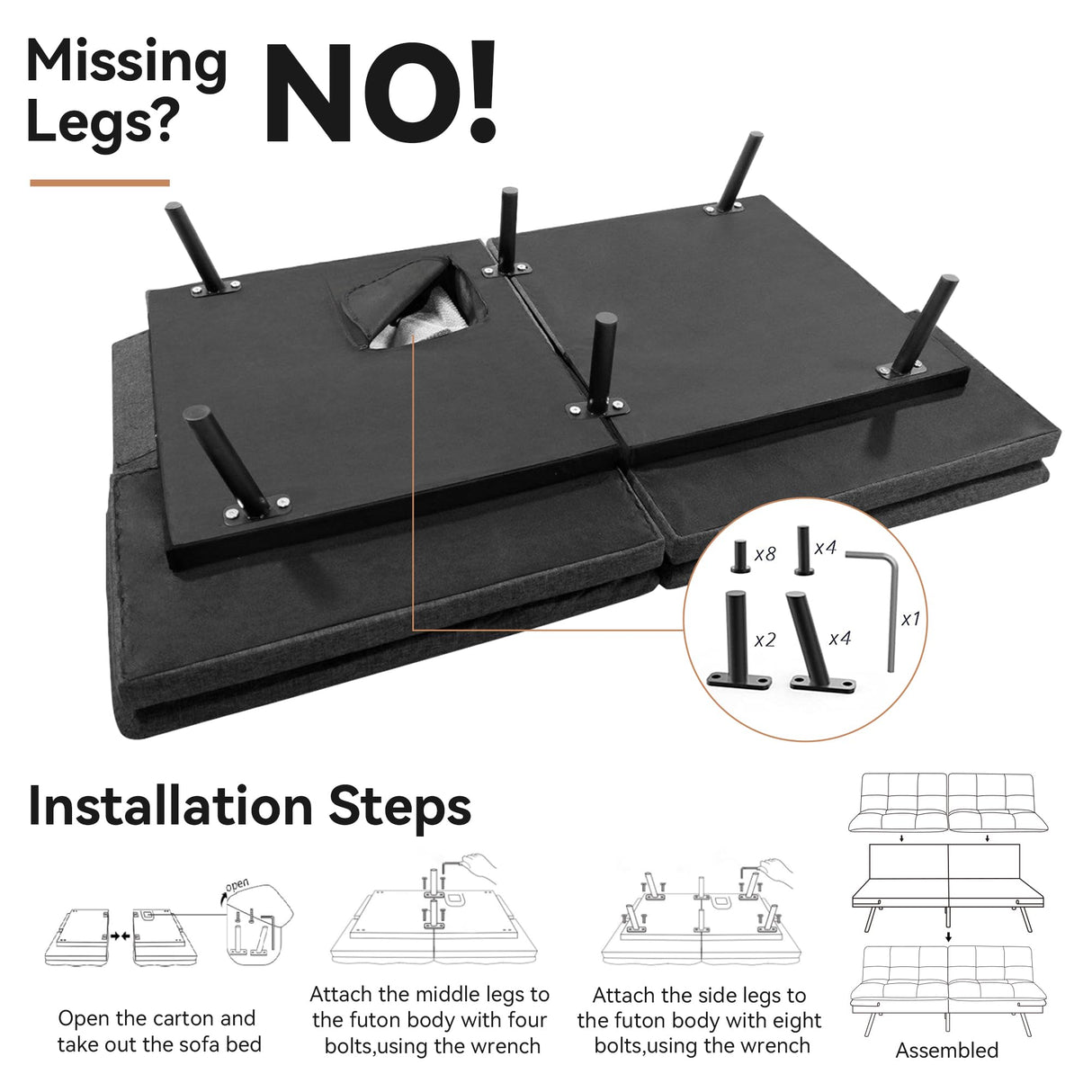 AMICLIBER Convertible Futon Sofa Bed,71" Memory Foam Futon Couch,Detachable Cushion,Adjustable Backrest & Armrest,Linen Modern Loveseat Sleeper Recliner for Living Room,Office,Apartment,Medium Grey AMICLIBER