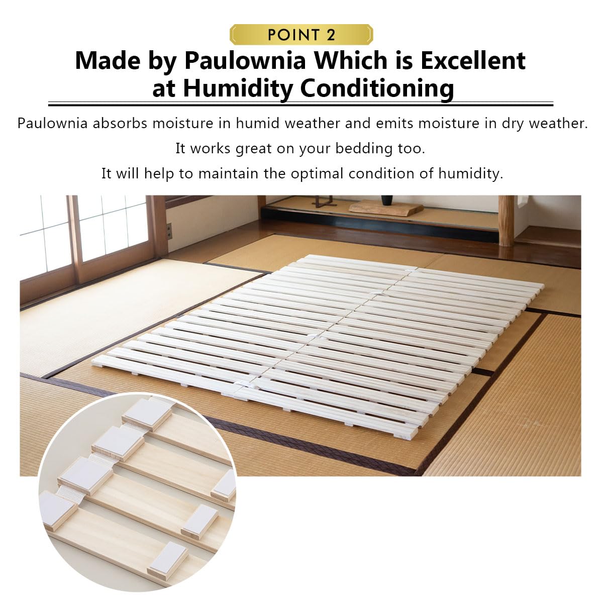 EMOOR Wood Roll-Type Slatted Bed Full (55.2x78.7in) for Japanese Floor Futon Mattress, Franco-ROLL, Unpainted Paulownia, Floor Sleep Bedding Guest Minimalist Tatami Mat Natural