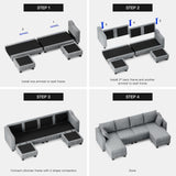 Belffin U Shaped Couch with Reversible Chaises Sectional Couches for Living Room Sectional Couch with Ottomans Corduroy (Light Grey, U Shaped) Belffin