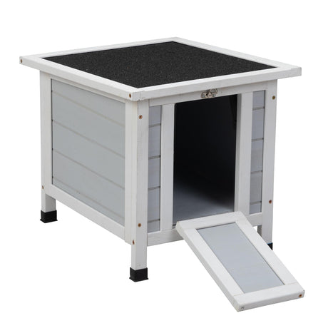 SANDINRAYLI Outdoor Cat House, Outside Rabbit Hutch Weatherproof, Small Bunny Hutch for 2 Rabbits, Wooden Cat Shelter for Duck, Chicken, Insulated Cat Houses and Hideouts for Feral Cat, Grey Sandinrayli