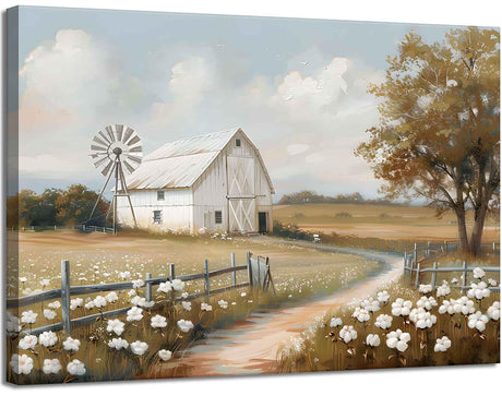 Farmhouse Barn Canvas Wall Art Rustic Farm Nature landscape Decor Pictures Retro Flower Field Meadow Barn Windmill Posters Prints for Home Decoration Bathroom Bedroom Living Room Decoration styfasin