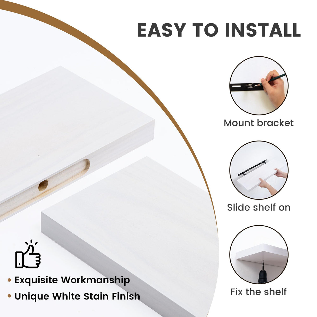 Floating Shelves 36 Inches Long - 8 Inch Deep Rustic Premium Solid Pine Wood for Storage - Farmhouse Wall Mounted for Living Room - Heavy-Duty Metal Bracket - 36" W x 8" D - Set of 2 - White Color Fun Memories