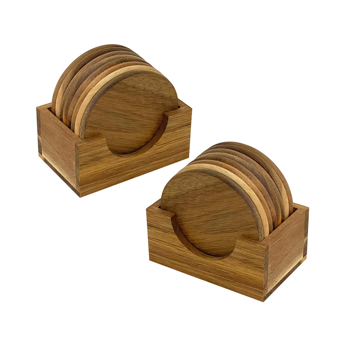 Acacia Wood Drink Coasters with Holder, Two Sets of 8 Pieces Coasters 3.72 Inch Round Wood Coasters for Cup,Dad Gifts,Tabletop Protection Cregugua