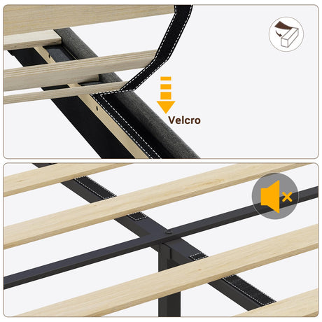 BTHFST Dark Gray Floating Bed Frame with RGB LED Headboard and Integrated Charging Ports BTHFST
