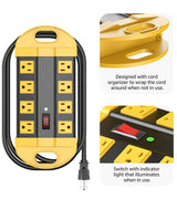 CCCEI Heavy Duty Power Strip Surge Protector, Metal 8 Outlets Power Strip for Appliance. Garage Shop Industrial Workbench 15 AMP Outlets Strip. 6FT Extension Cord, Yellow CCCEI