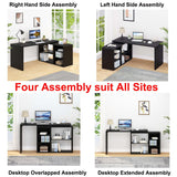 HSH Black L Shaped Computer Desk, Corner Desk with Storage Cabinet Drawer Shelves, Reversible Industrial Wood Executive Workstation, L-shaped Home Office Table for Work Study Writing Gaming, 55 Inch HSH