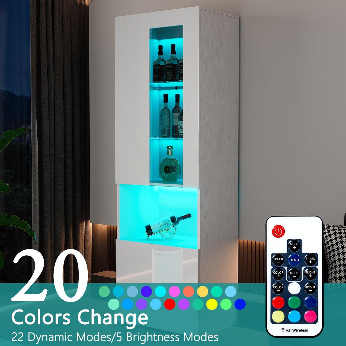 AMERLIFE Modern 71in Tall LED Bookcase Storage Cabinet with Glass Doors - Set of 2 in White AMERLIFE