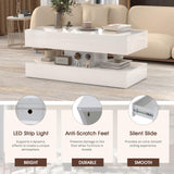 OC Orange-Casual LED Coffee Table with Storage, High Glossy Center Table with 2 Sliding Drawers, Modern Stylish Rectangle Coffee Table Double Layer with Open Display Shelf for Living Room (White) OC Orange-Casual