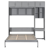 Queen Size Wall Murphy Bed with Desk, Top Cabinet and Storage Shelves, Space Saving Foldable Bed,Gray Harper & Bright Designs